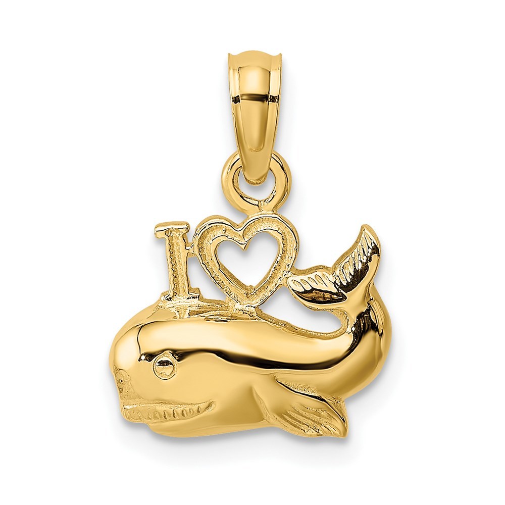 14K Yellow Gold 2-D Polished I HEART Whale Charm Pendant