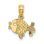 Load image into Gallery viewer, 14K Yellow Gold Flat &amp; Engraved PLAYFUL FISH Charm Pendant
