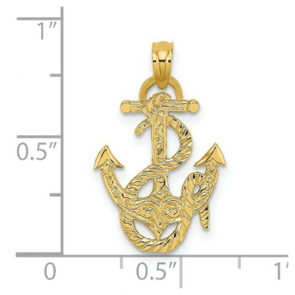 14K Yellow Gold Polished Anchor & Rope Charm Pendant