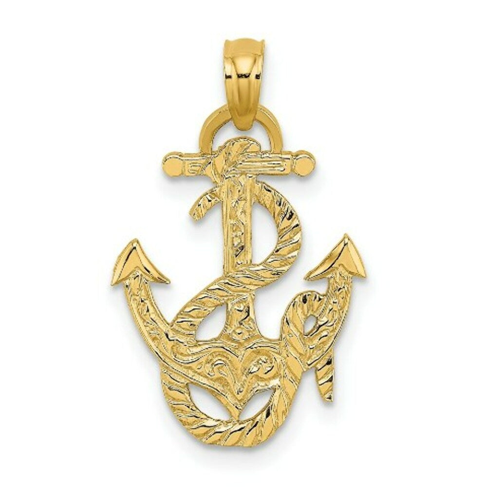 14K Yellow Gold Polished Anchor & Rope Charm Pendant