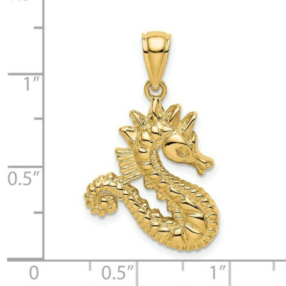 14K Yellow Gold 2-D SeaHorse Charm Pendant