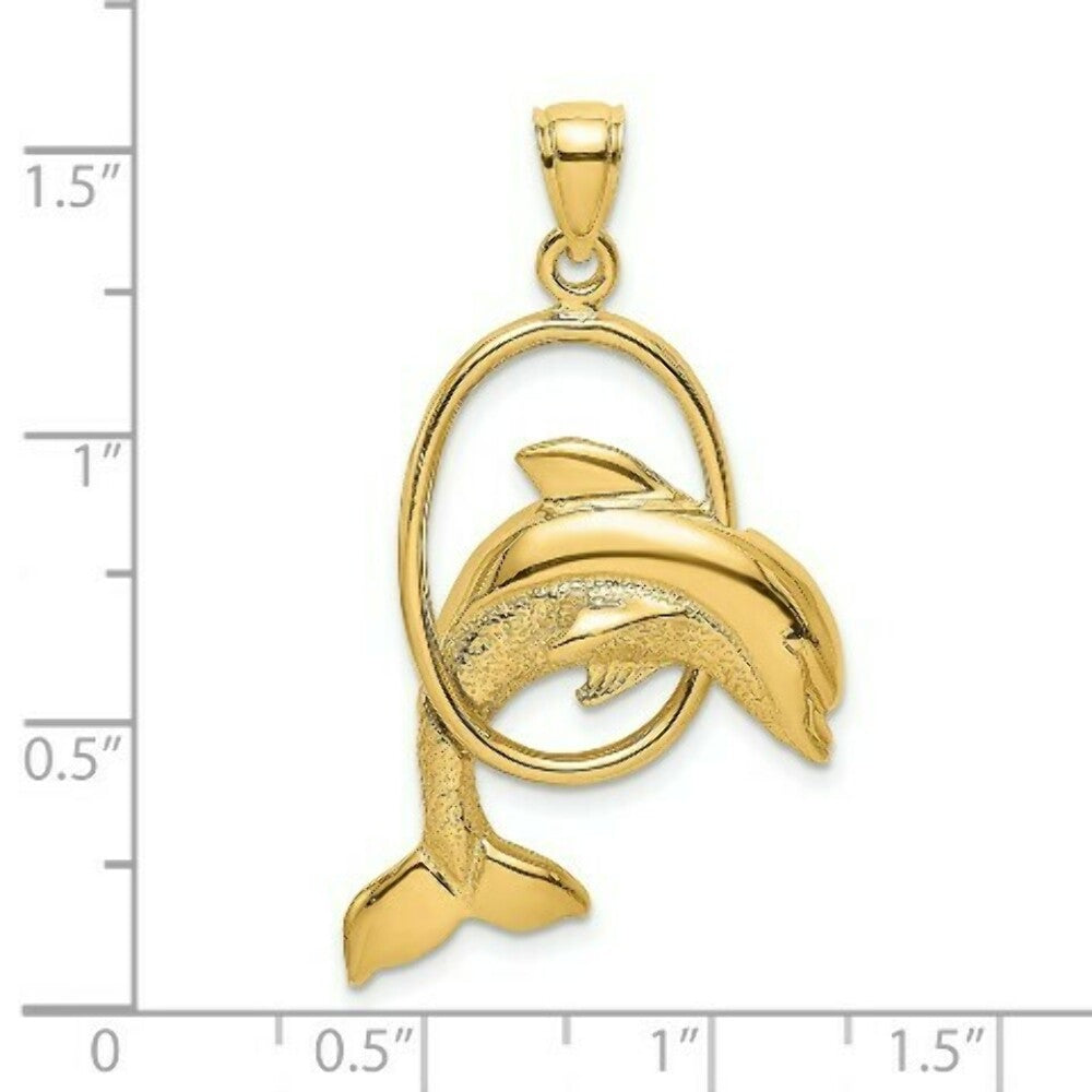 14K Yellow Gold Dolphin Jumping Through Hoop Charm Pendant