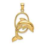 Load image into Gallery viewer, 14K Yellow Gold Dolphin Jumping Through Hoop Charm Pendant
