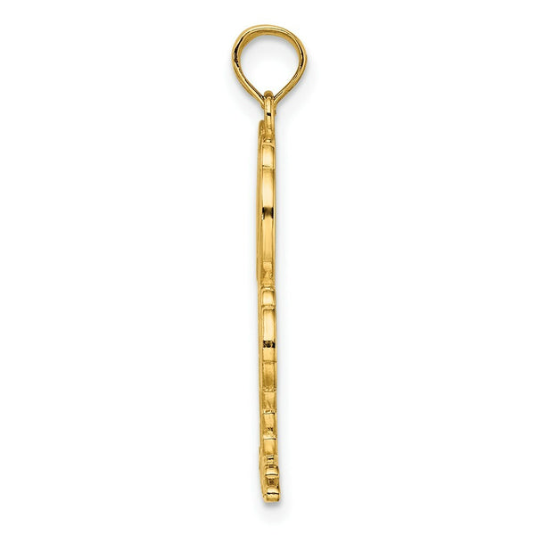 14K Yellow Gold 2-D Textured Double Palm Trees Charm Pendant