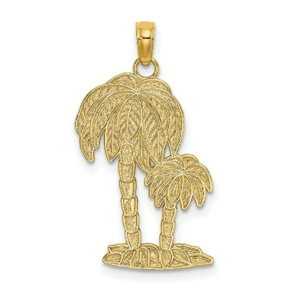 14K Yellow Gold 2-D Textured Double Palm Trees Charm Pendant