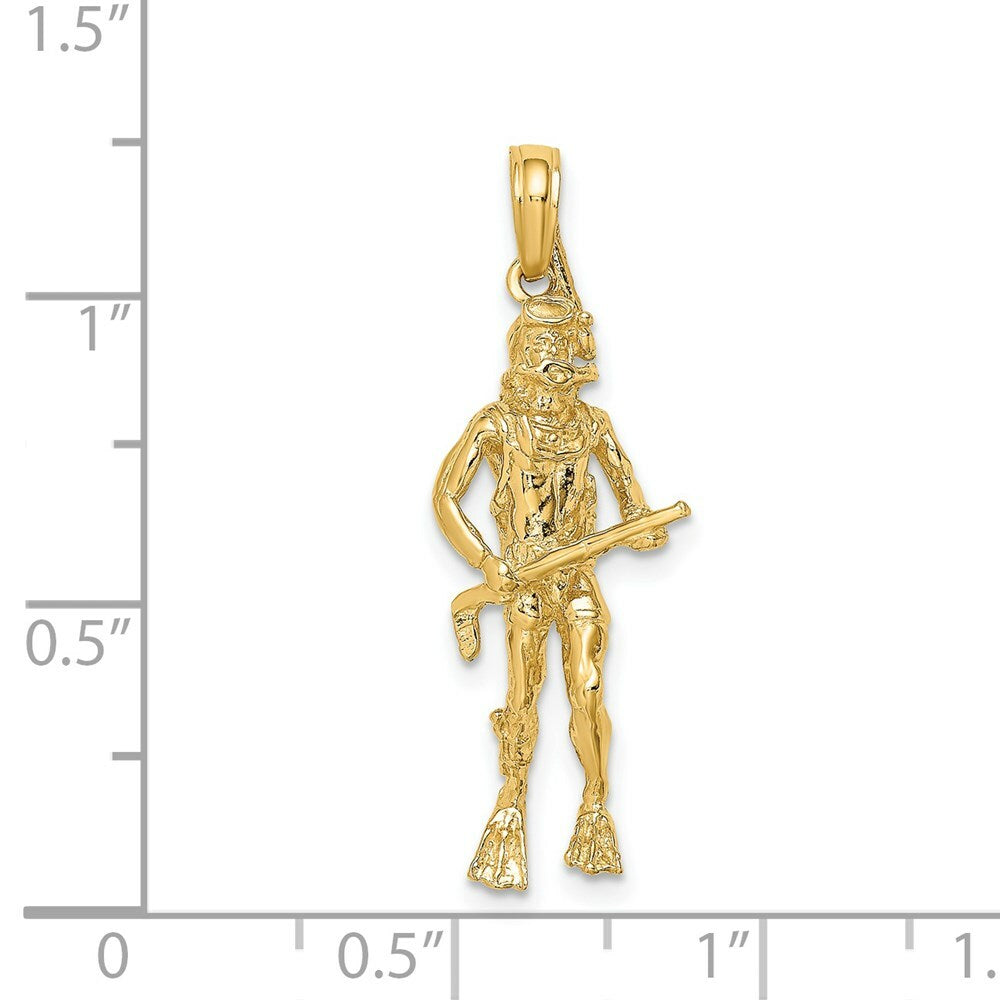 14K Yellow Gold 3-D Scuba DIVER Charm Pendant