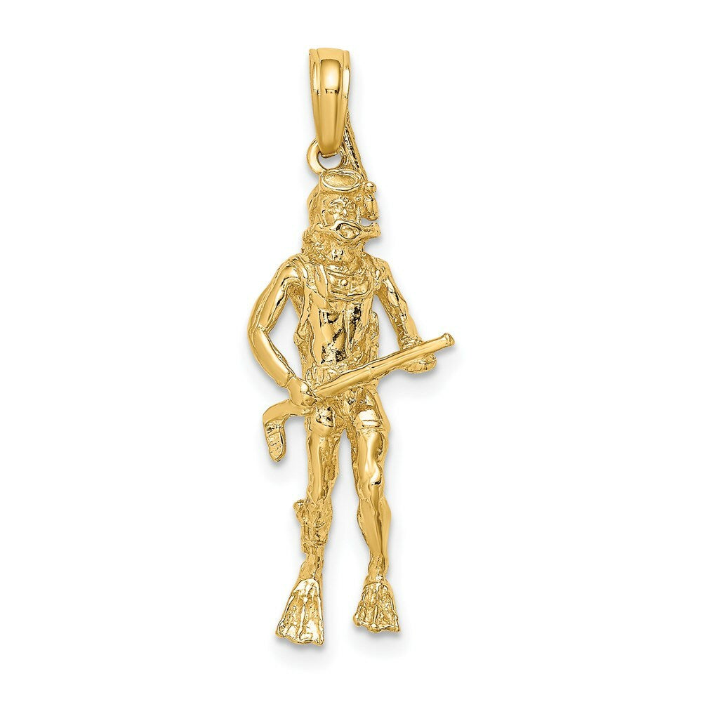 14K Yellow Gold 3-D Scuba DIVER Charm Pendant