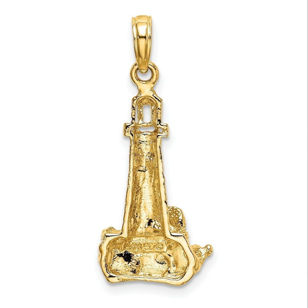 14K Yellow Gold LIGHTHOUSE With WAVE Charm Pendant