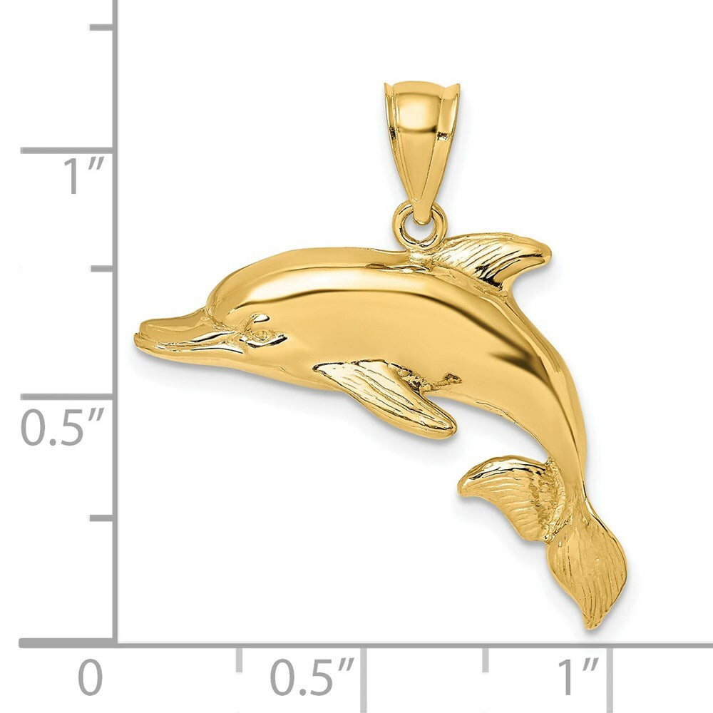 14K Yellow Gold 2-D Polished and Engraved Dolphin Charm Pendant