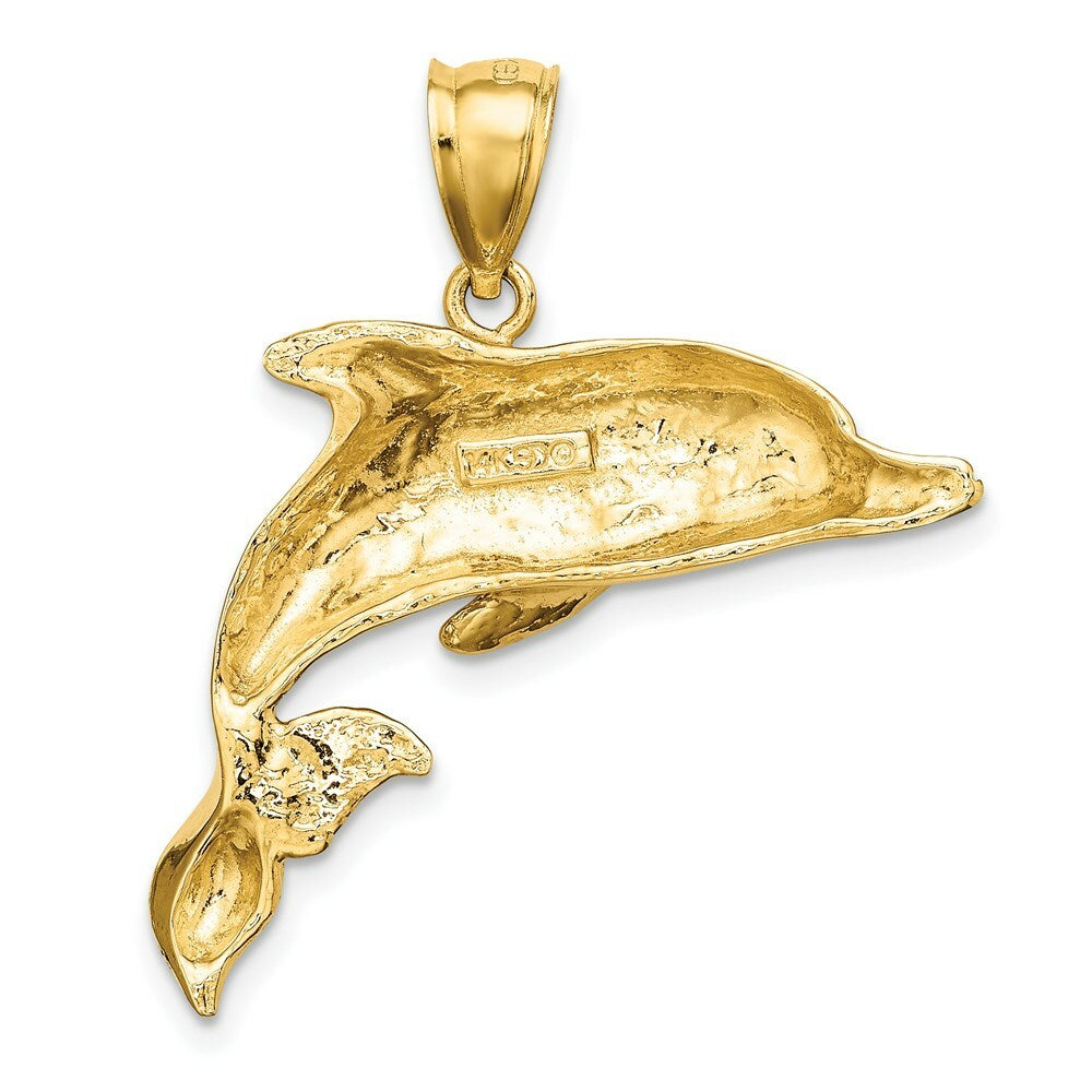 14K Yellow Gold 2-D Polished and Engraved Dolphin Charm Pendant