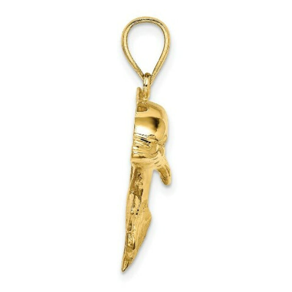 14K Yellow Gold 2-D Polished and Engraved Dolphin Charm Pendant