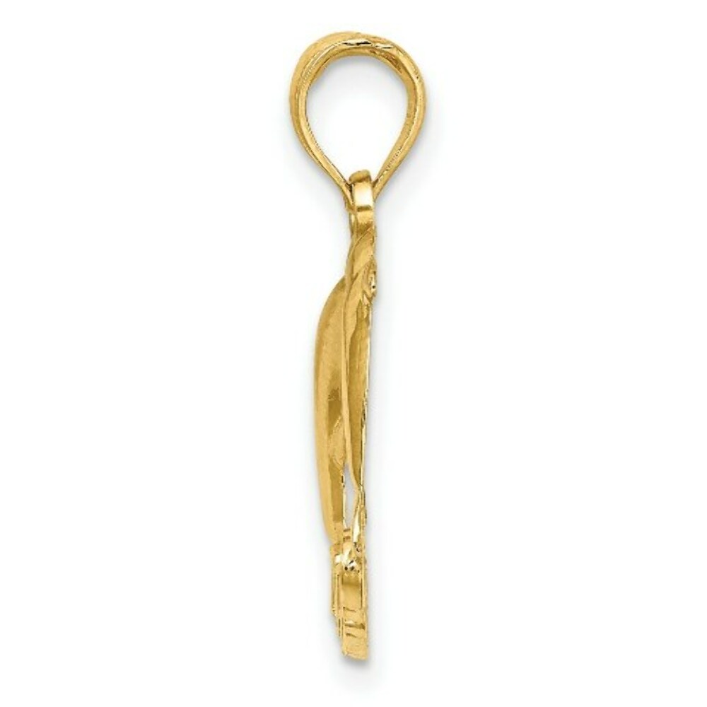 14K Yellow Gold 2-D Polished NAGSHEAD With Jumping Dolphins Charm Pendant