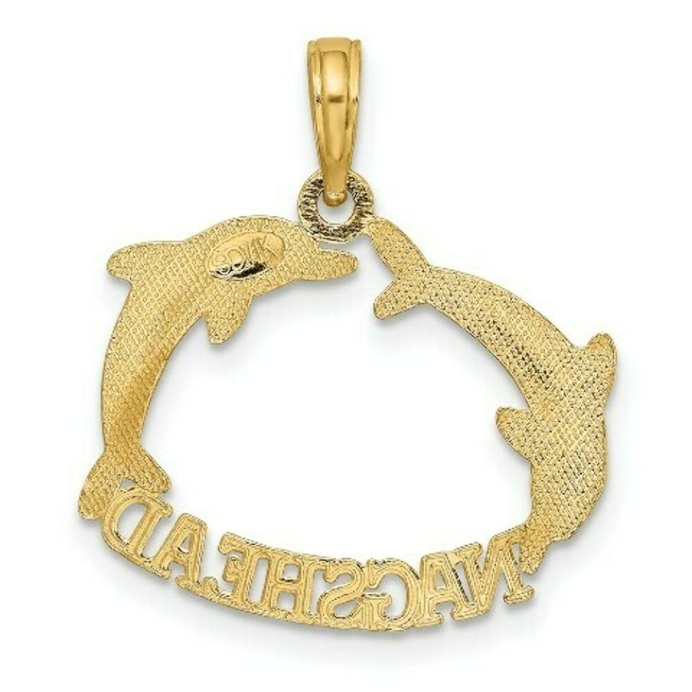 14K Yellow Gold 2-D Polished NAGSHEAD With Jumping Dolphins Charm Pendant