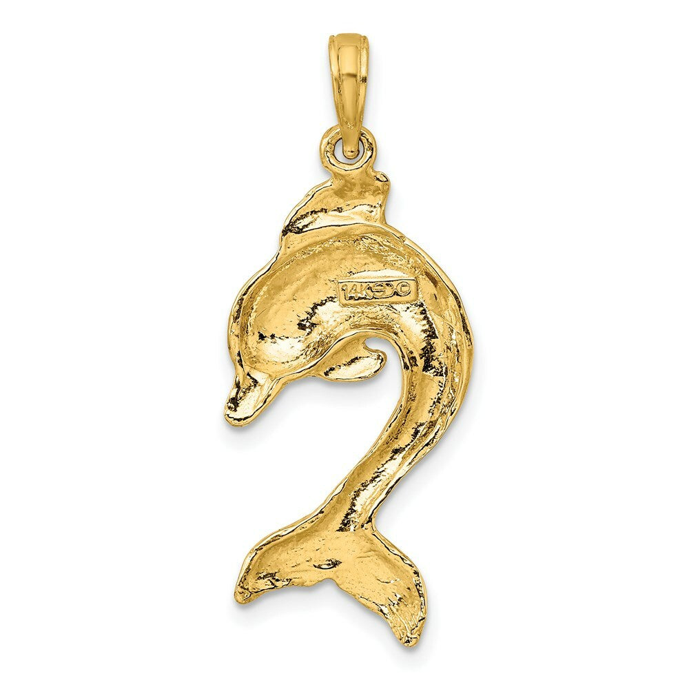 14K Yellow Gold 2-D Polished Dolphin Jumping Charm Pendant