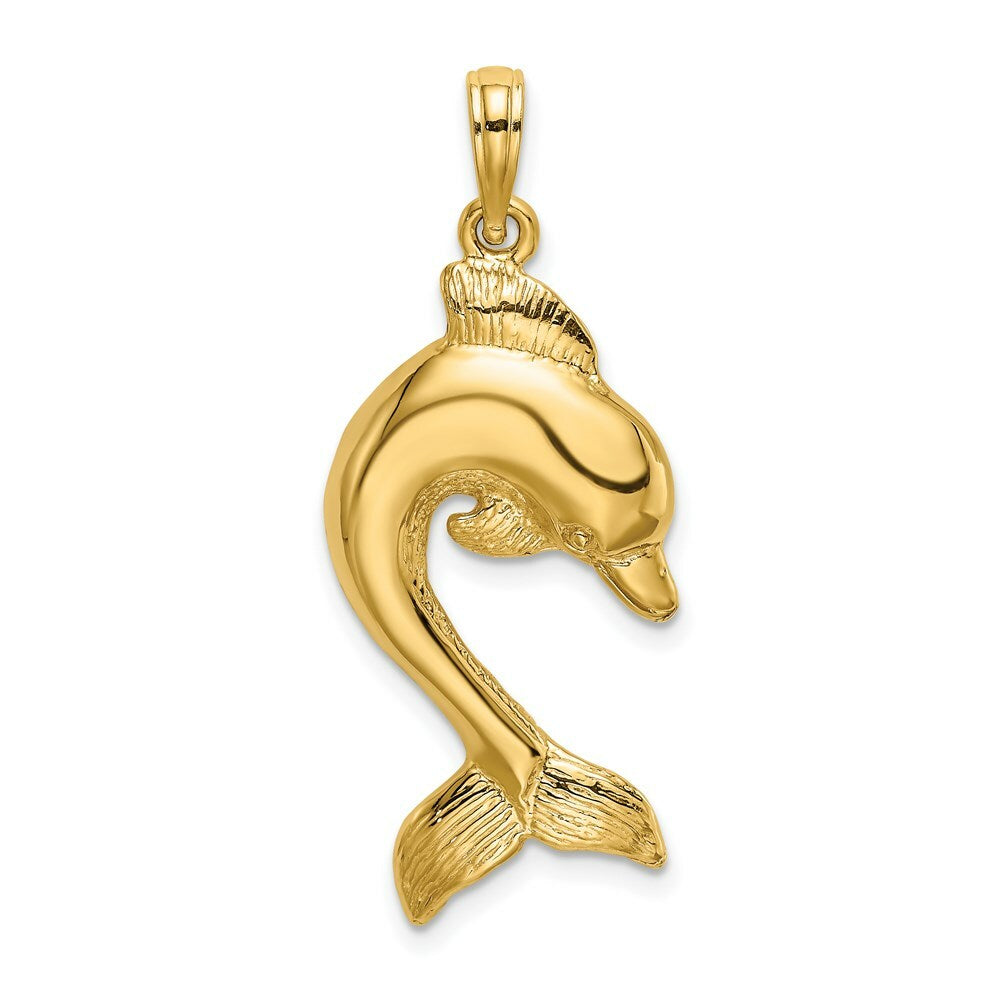 14K Yellow Gold 2-D Polished Dolphin Jumping Charm Pendant