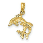 Load image into Gallery viewer, 14K Yellow Gold Polished 2-D Mini Double Dolphins Charm Pendant

