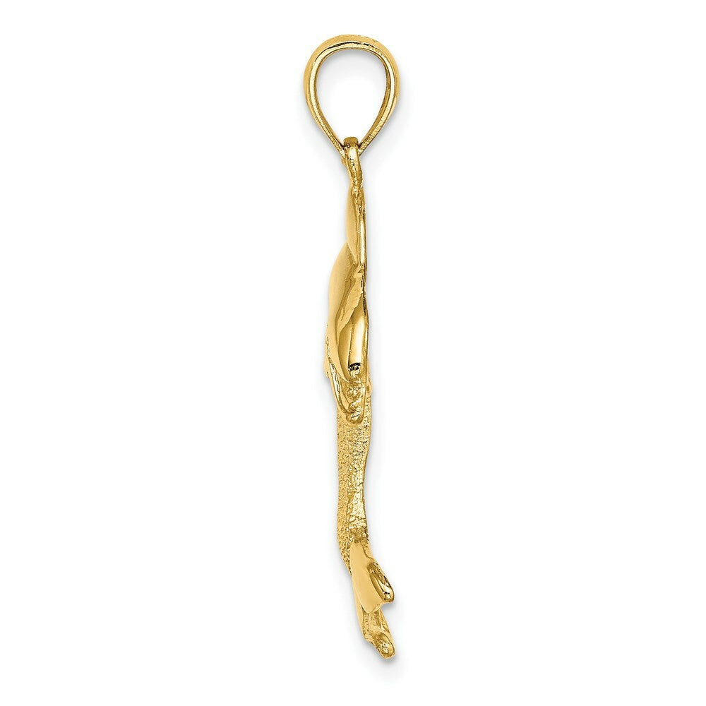 14K Yellow Gold 2-D & Polished Dolphin Jumping Charm Pendant
