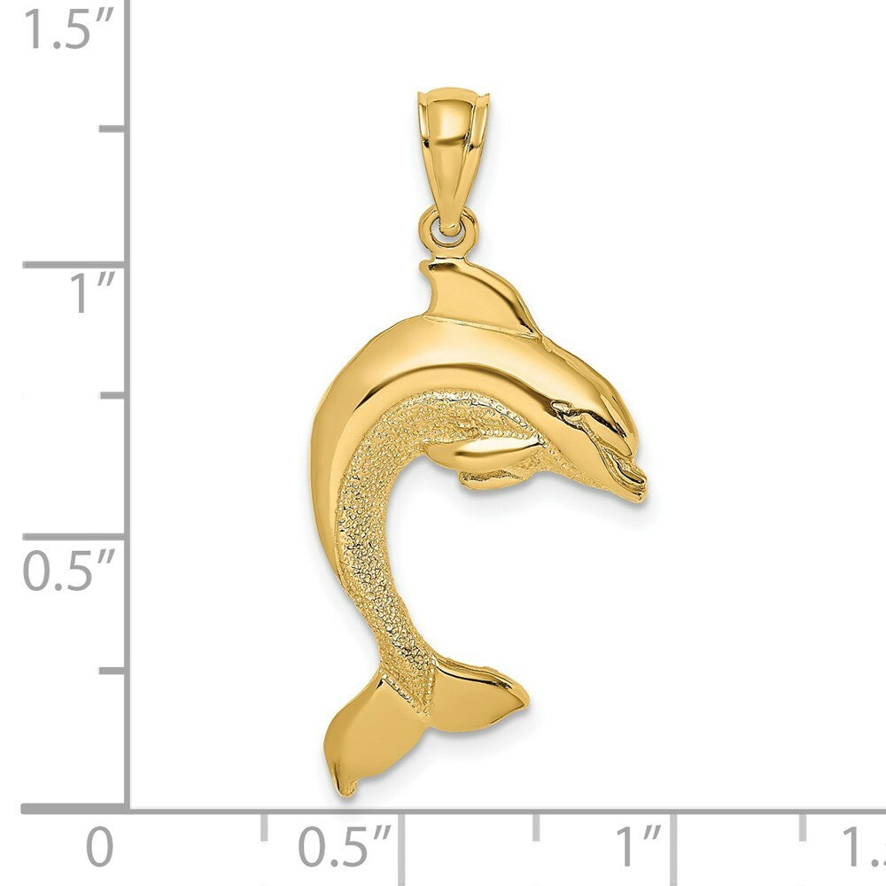 14K Yellow Gold 2-D & Polished Dolphin Jumping Charm Pendant