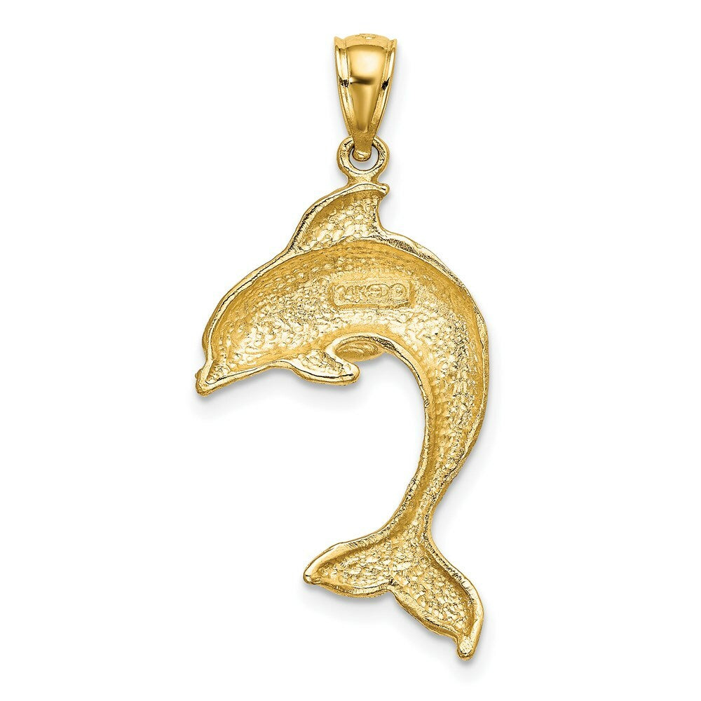 14K Yellow Gold 2-D & Polished Dolphin Jumping Charm Pendant