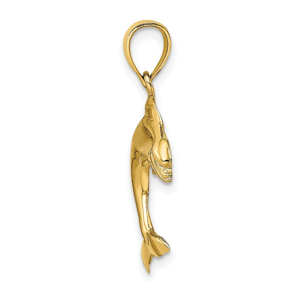 14K Yellow Gold 2-D & Polished Dolphin Jumping Charm Pendant