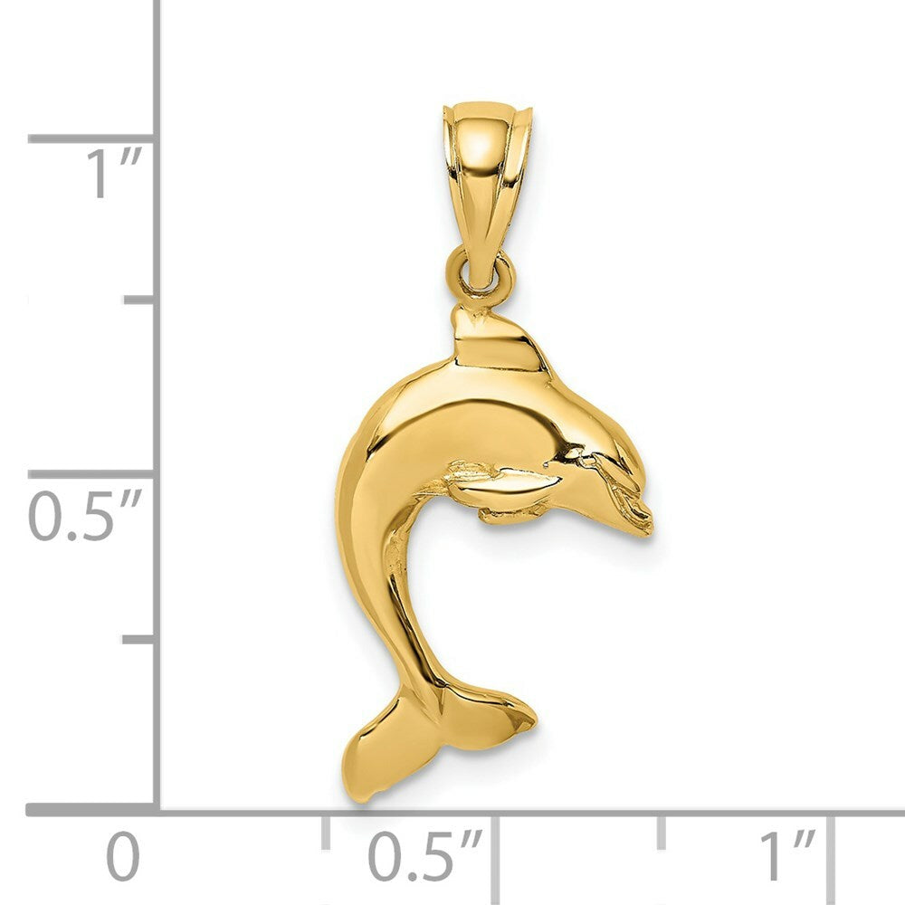 14K Yellow Gold 2-D & Polished Dolphin Jumping Charm Pendant
