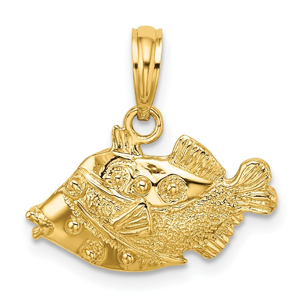 14K Yellow Gold 2-D Polished and Engraved Fish Charm Pendant