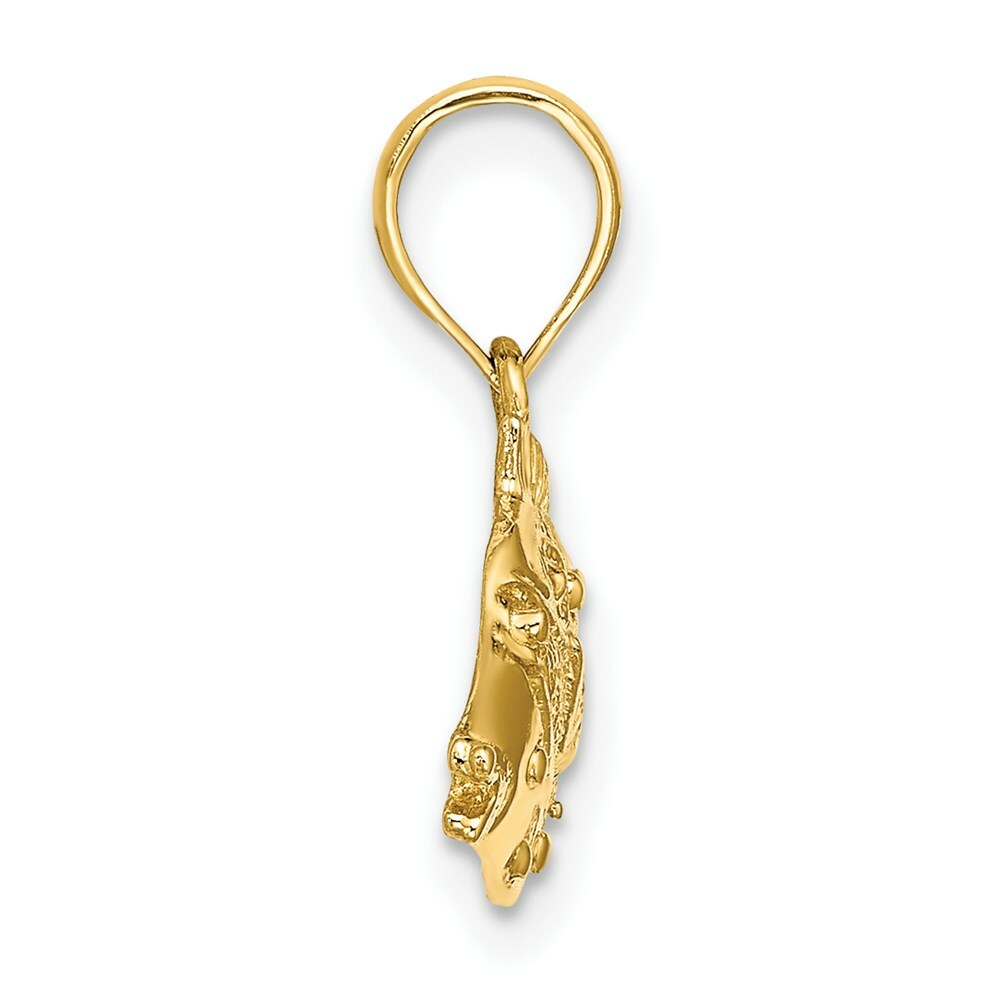 14K Yellow Gold 2-D Polished and Engraved Fish Charm Pendant