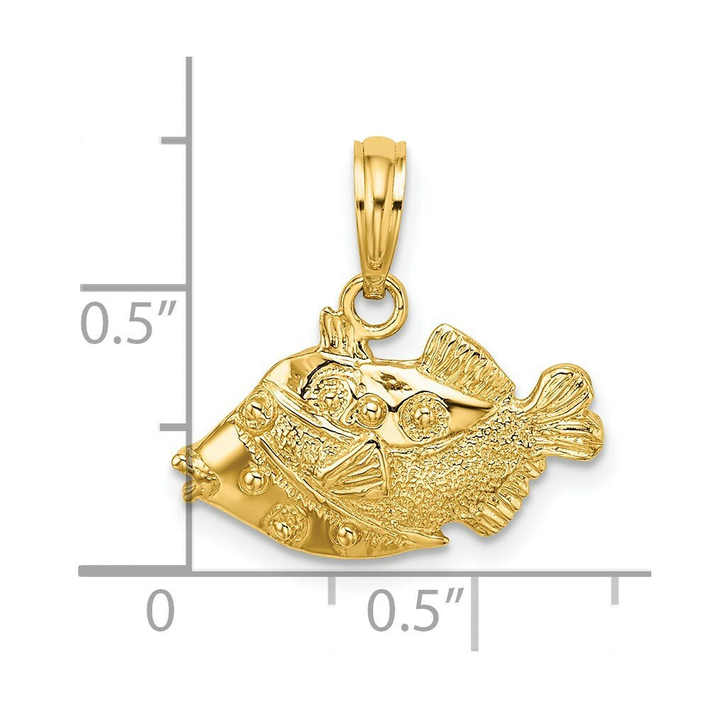 14K Yellow Gold 2-D Polished and Engraved Fish Charm Pendant