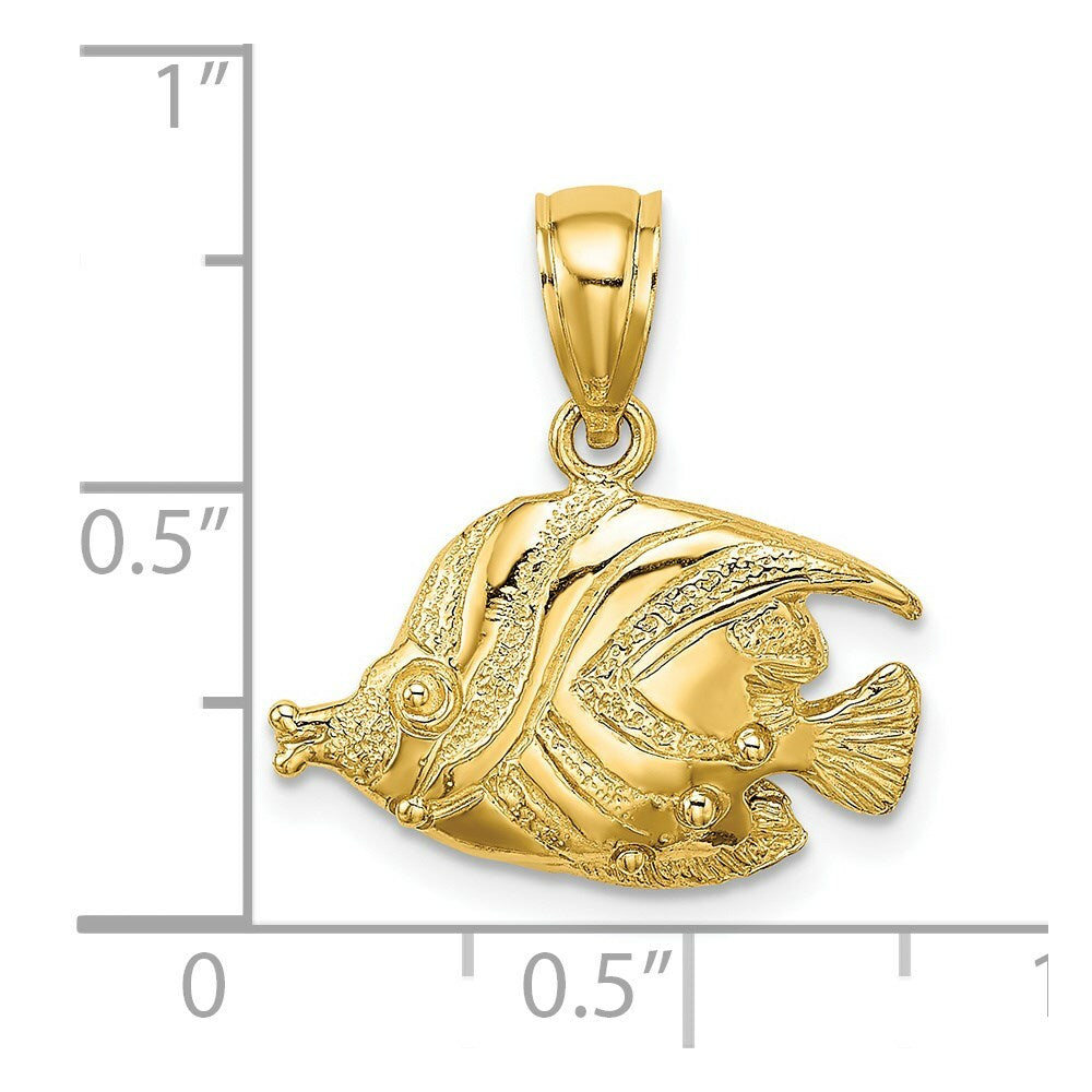 14K Yellow Gold 2-D Polished and Engraved Fish Charm Pendant