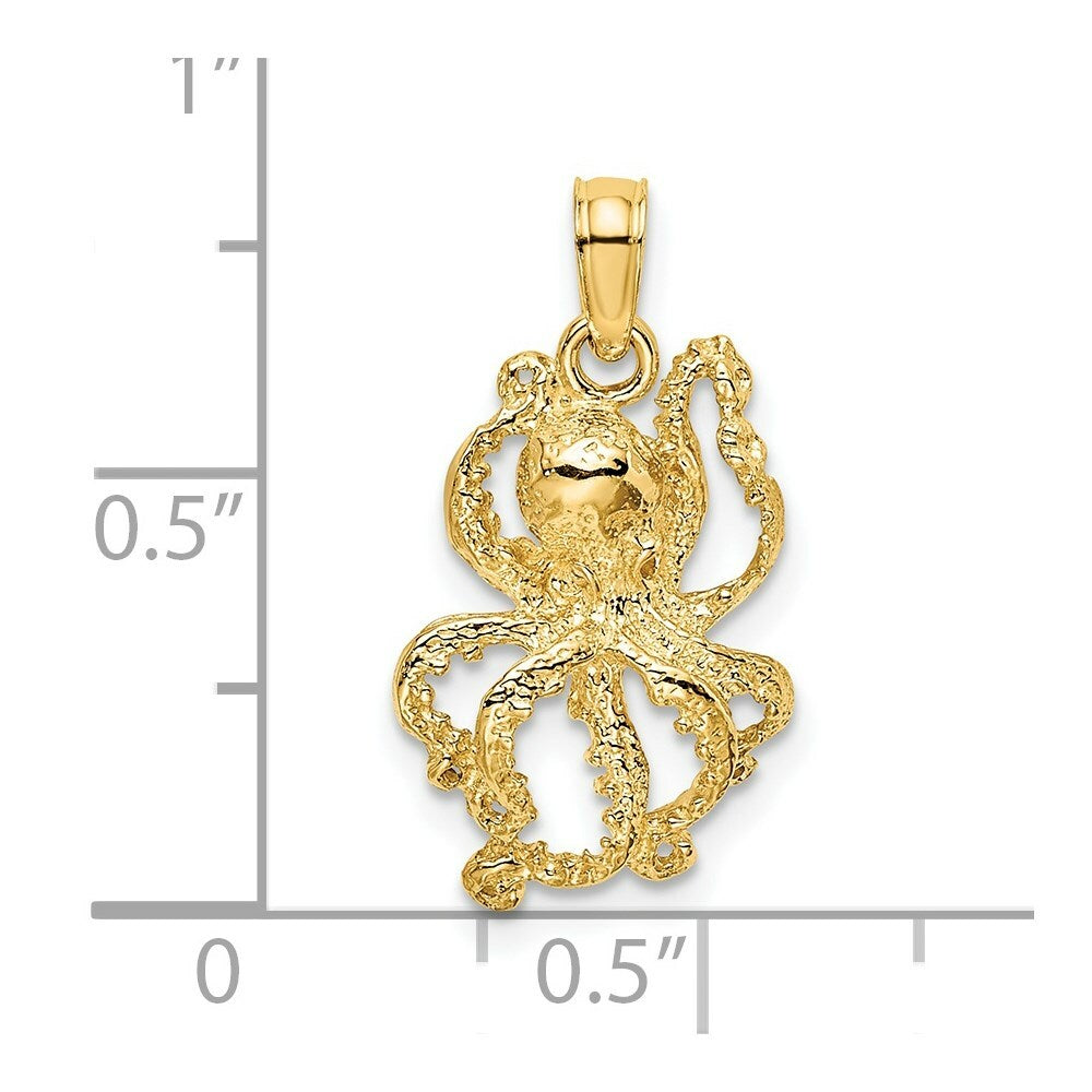 14K Yellow Gold 2-D Textured Octopus Charm Pendant
