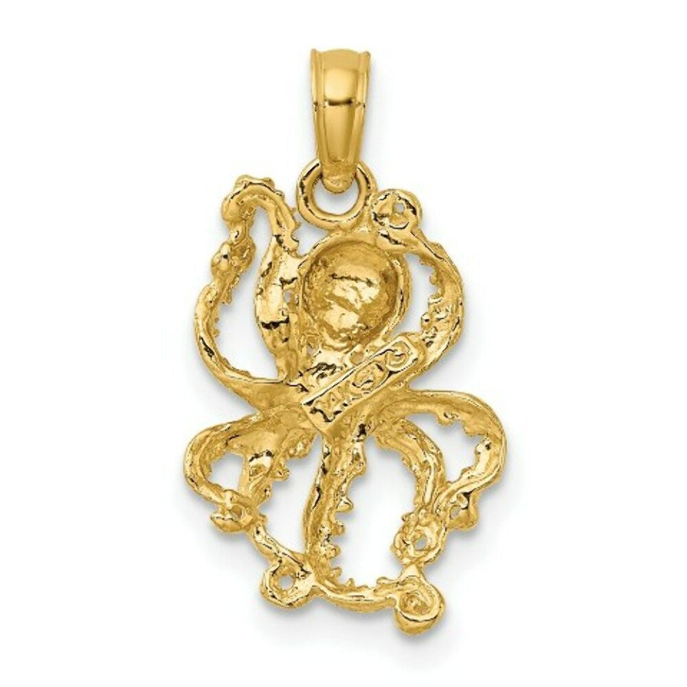 14K Yellow Gold 2-D Textured Octopus Charm Pendant