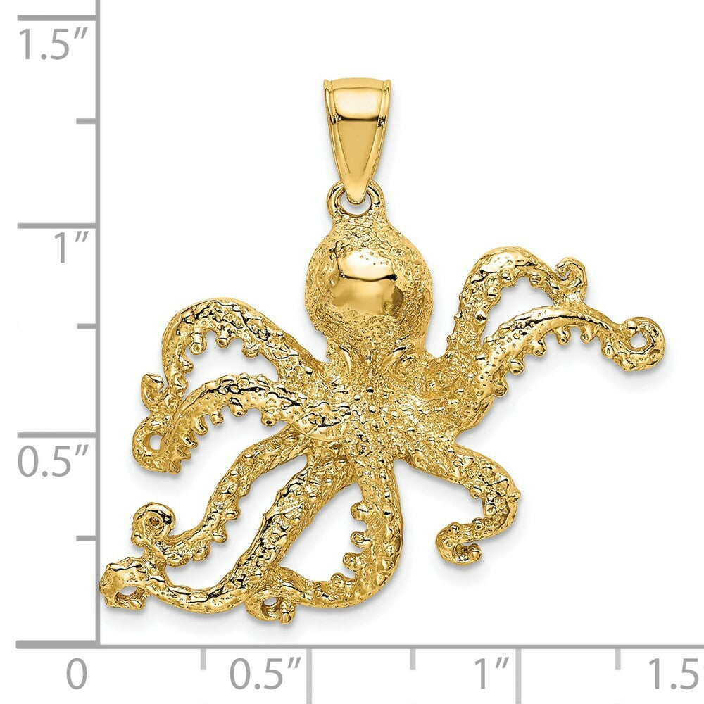 14K Yellow Gold 2-D & Textured OCTOPUS Charm Pendant