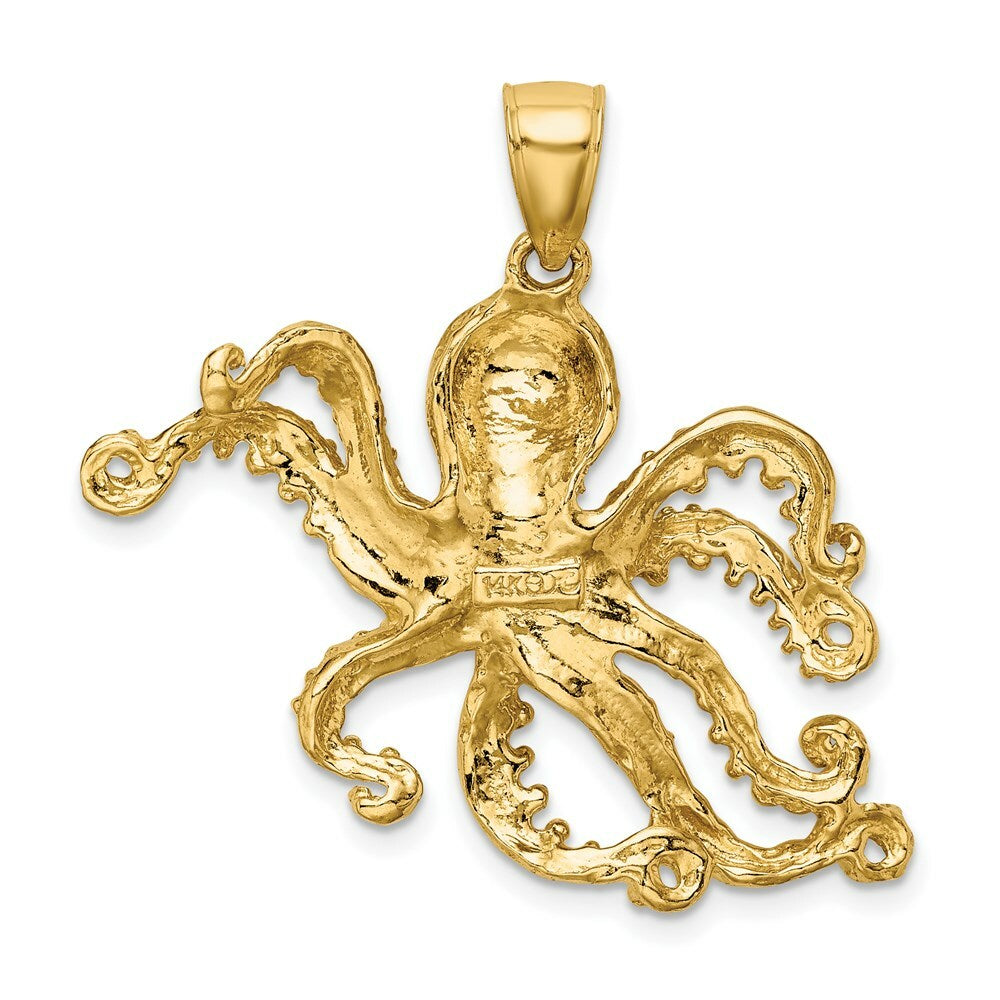 14K Yellow Gold 2-D & Textured OCTOPUS Charm Pendant