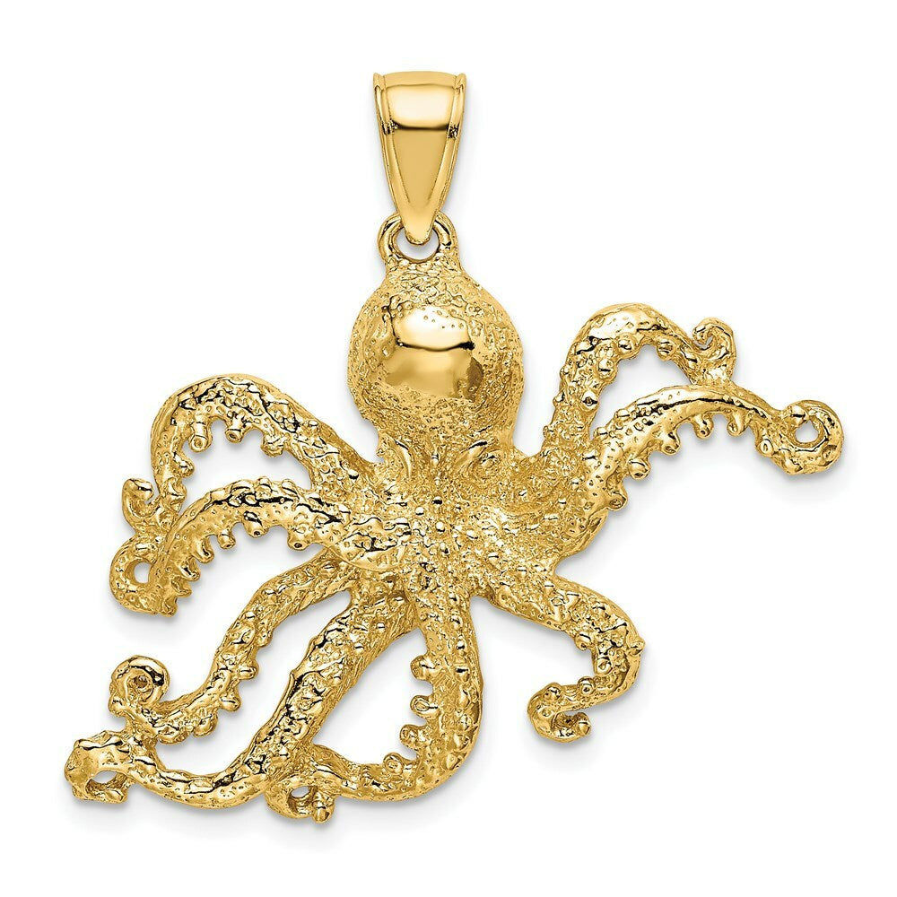 14K Yellow Gold 2-D & Textured OCTOPUS Charm Pendant