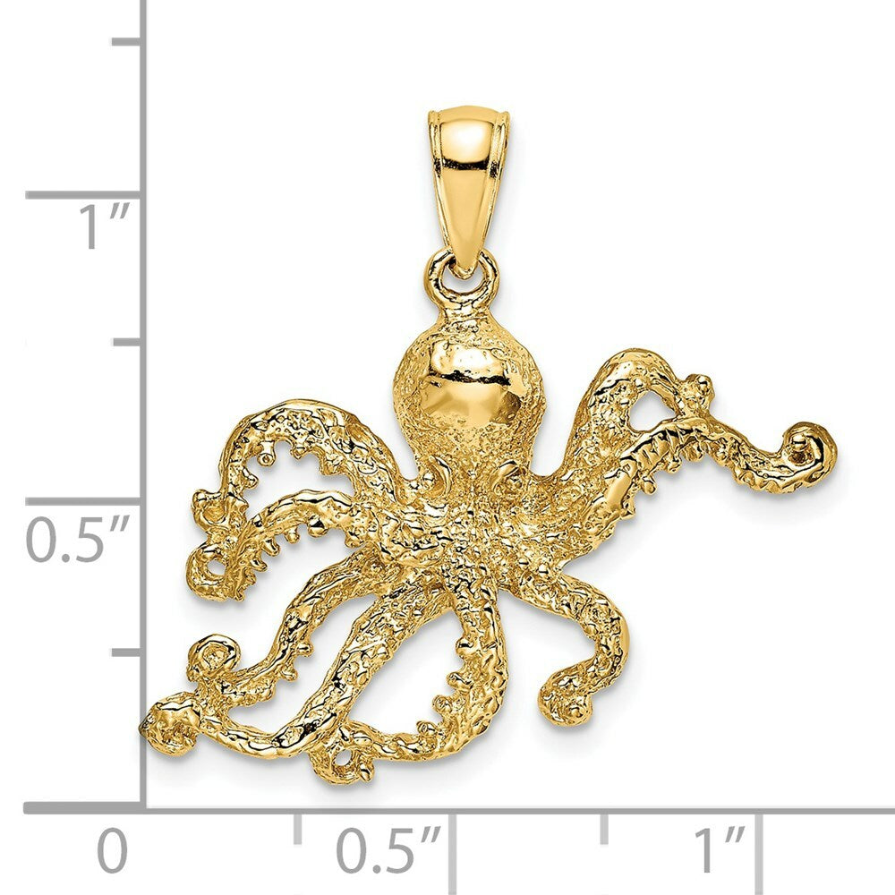14K Yellow Gold 2-D & Textured OCTOPUS Charm Pendant