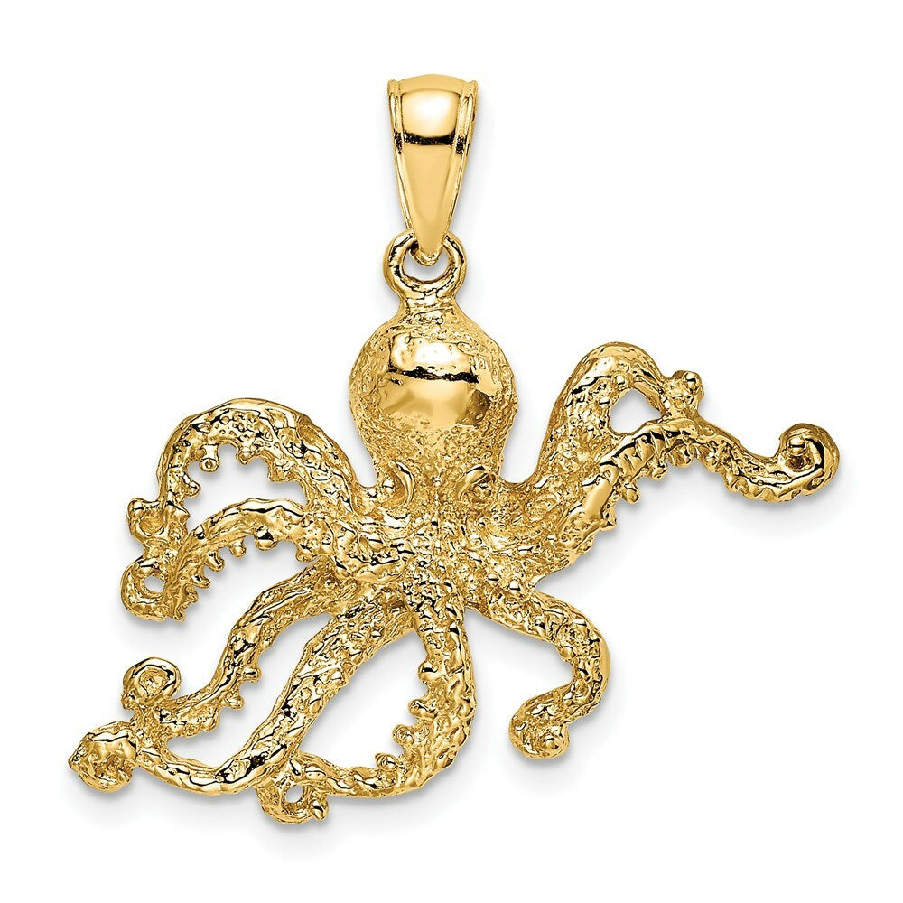 14K Yellow Gold 2-D & Textured OCTOPUS Charm Pendant