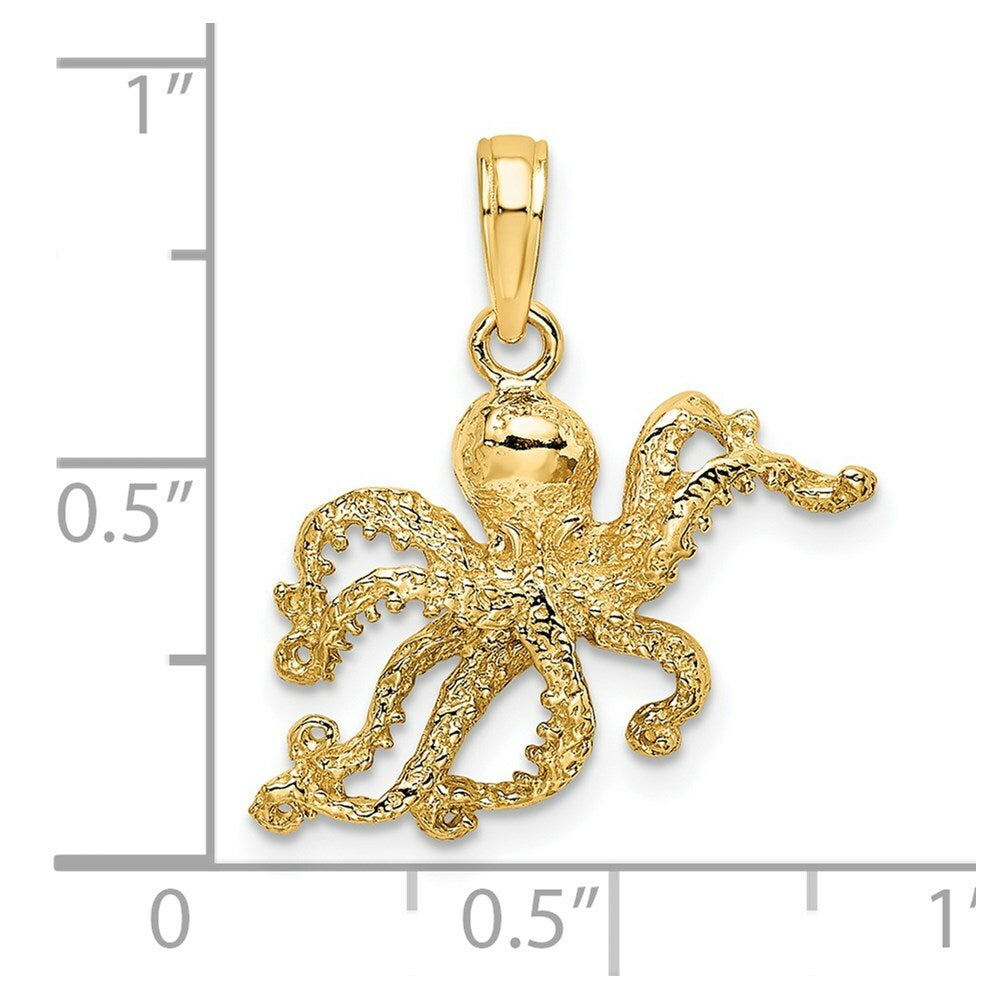 14K Yellow Gold 2-D & Textured OCTOPUS Charm Pendant