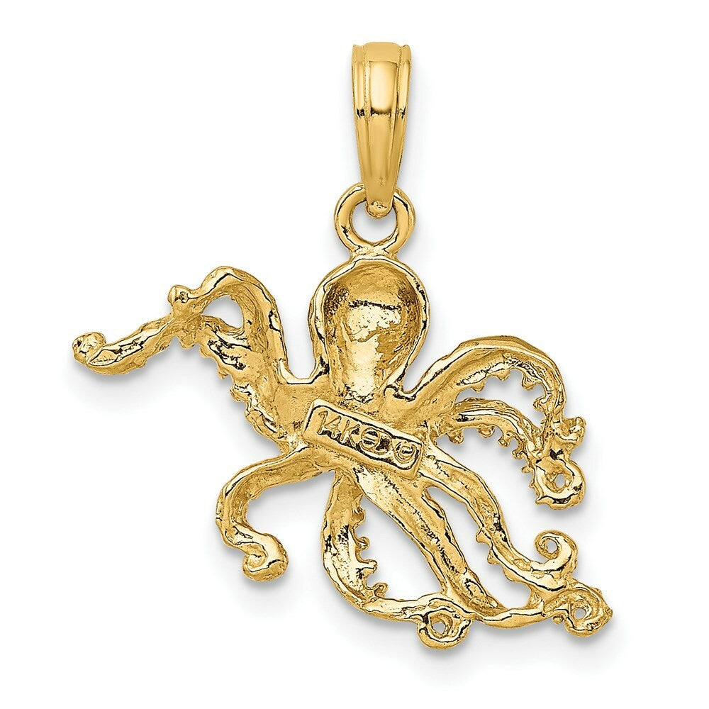 14K Yellow Gold 2-D & Textured OCTOPUS Charm Pendant