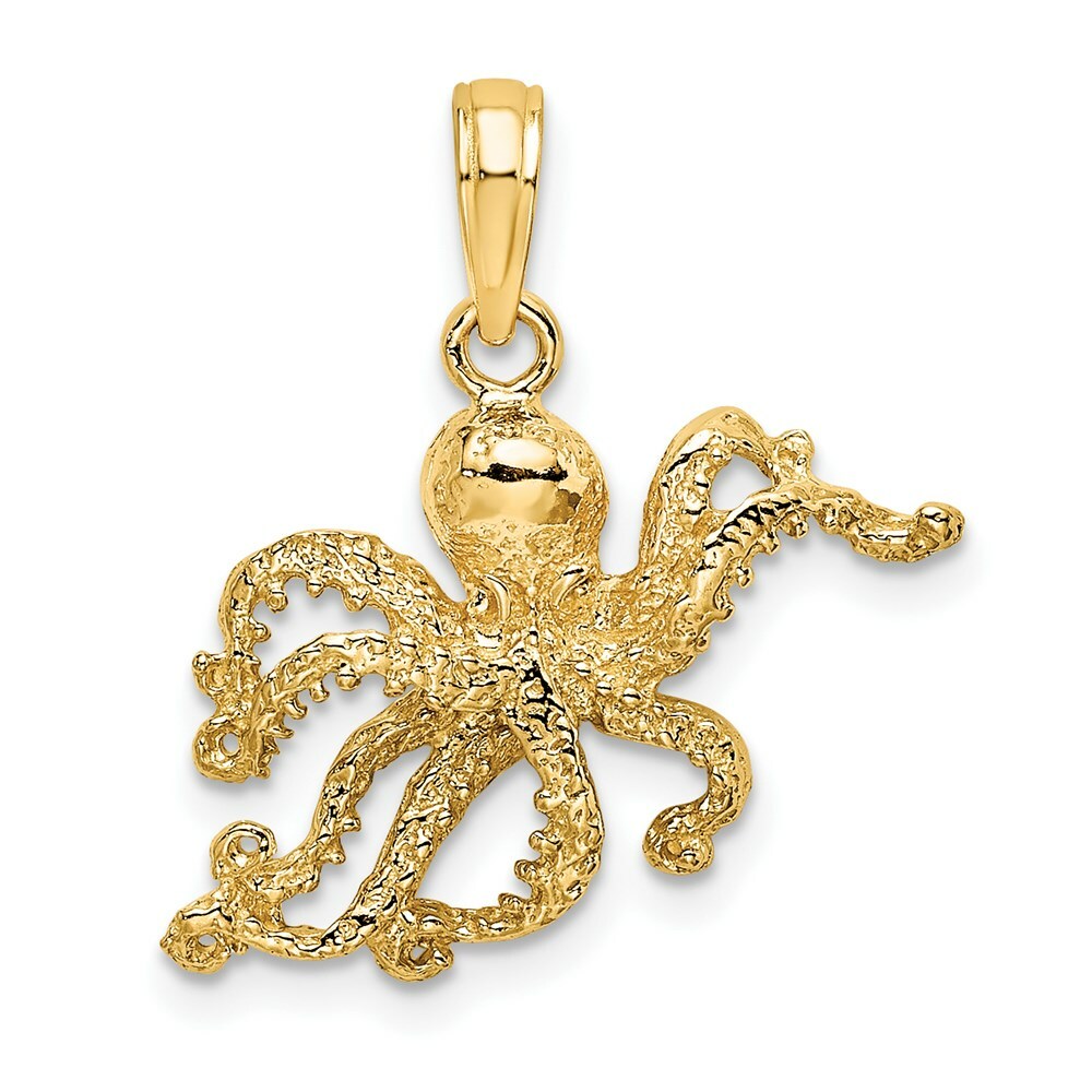 14K Yellow Gold 2-D & Textured OCTOPUS Charm Pendant