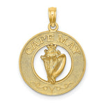 Load image into Gallery viewer, 14K Yellow Gold CAPE MAY On Round Frame With Conch Shell Charm Pendant
