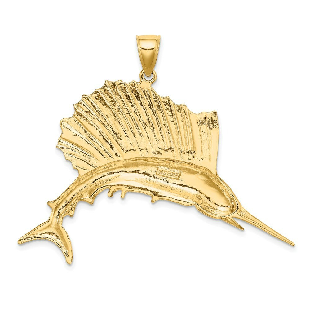 14K Yellow Gold Polished Sailfish Charm Pendant