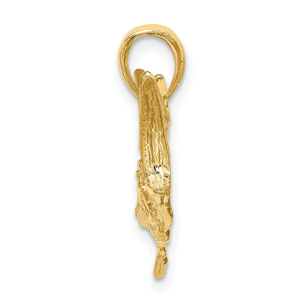 14K Yellow Gold 2-D Textured Marlin Fish Charm Pendant