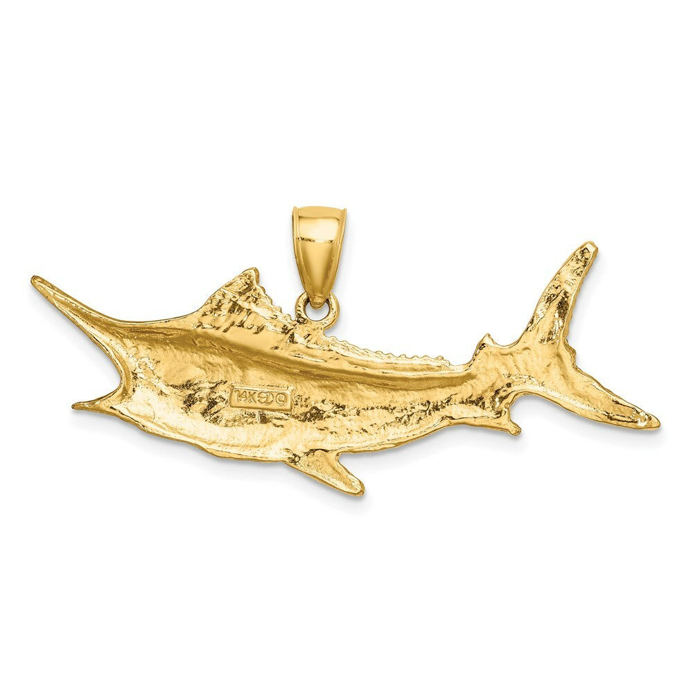 14K Yellow Gold 2-D Textured Marlin Fish Charm Pendant