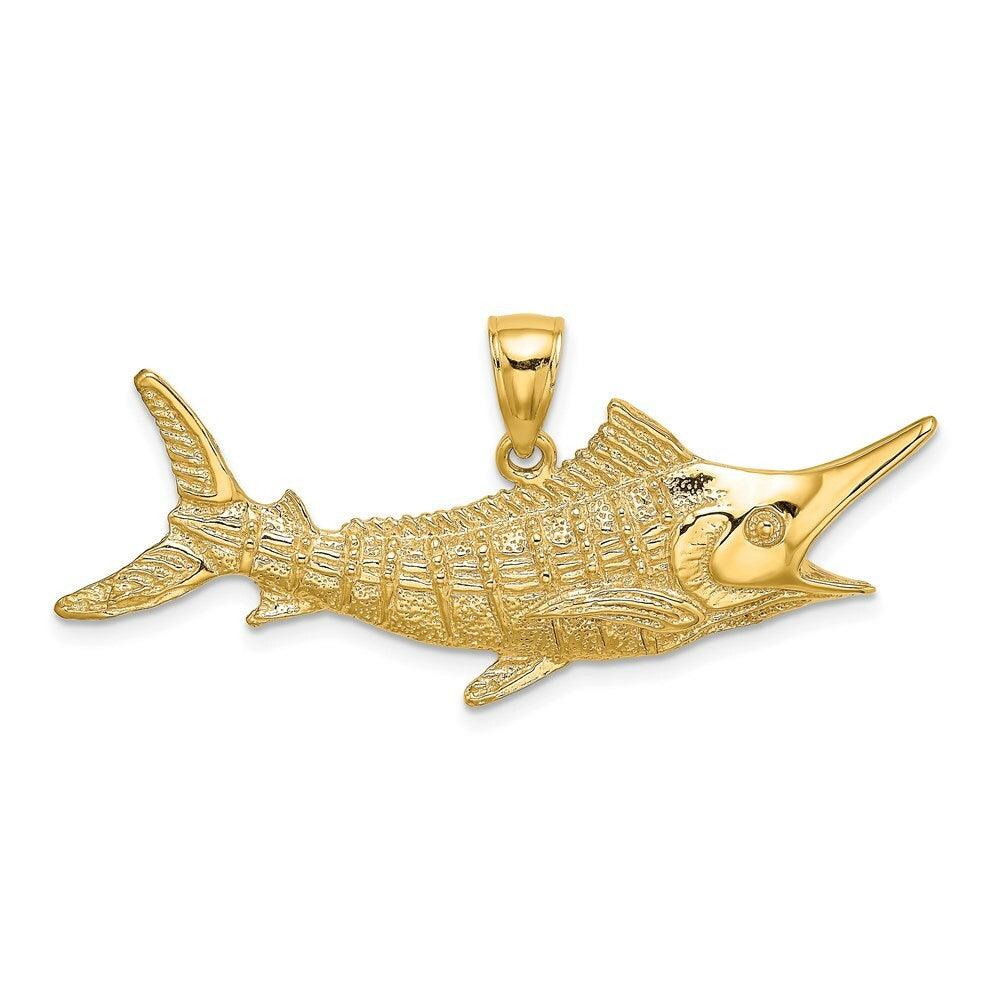 14K Yellow Gold 2-D Textured Marlin Fish Charm Pendant