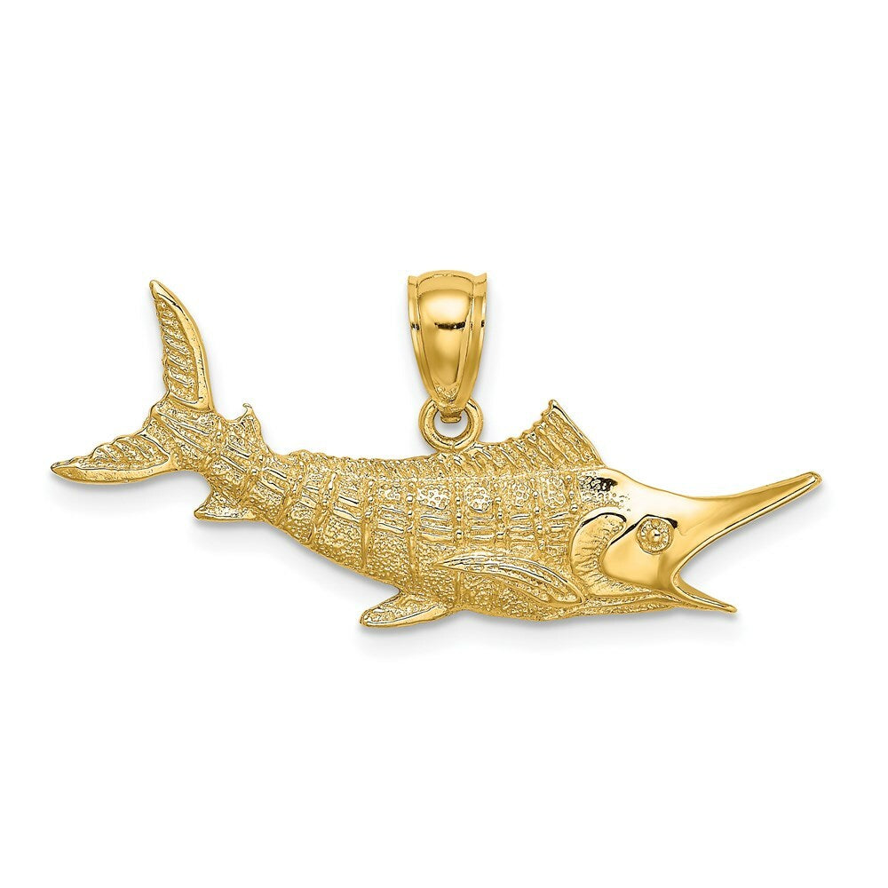 14K Yellow Gold 2-D Textured Marlin Fish Charm Pendant