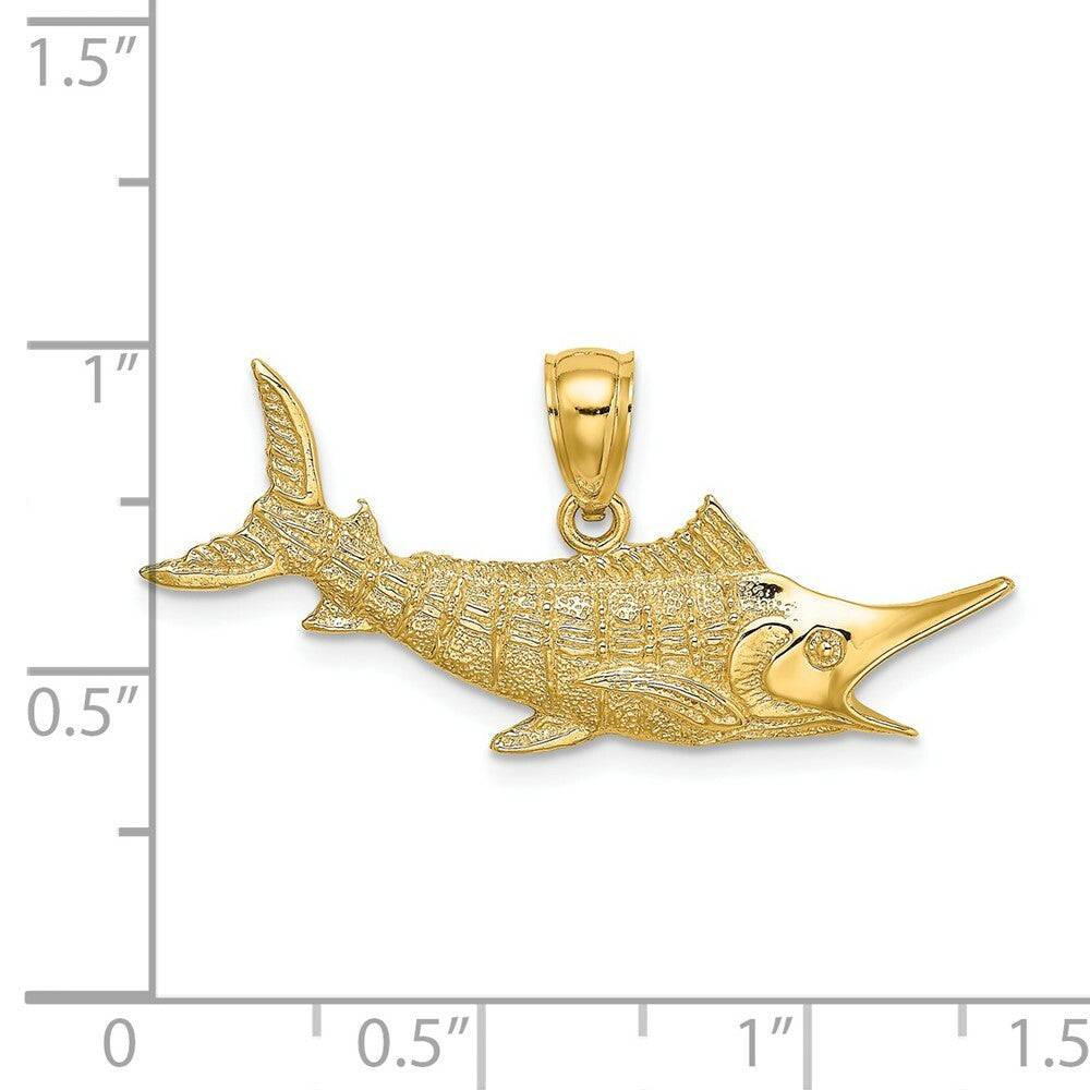 14K Yellow Gold 2-D Textured Marlin Fish Charm Pendant