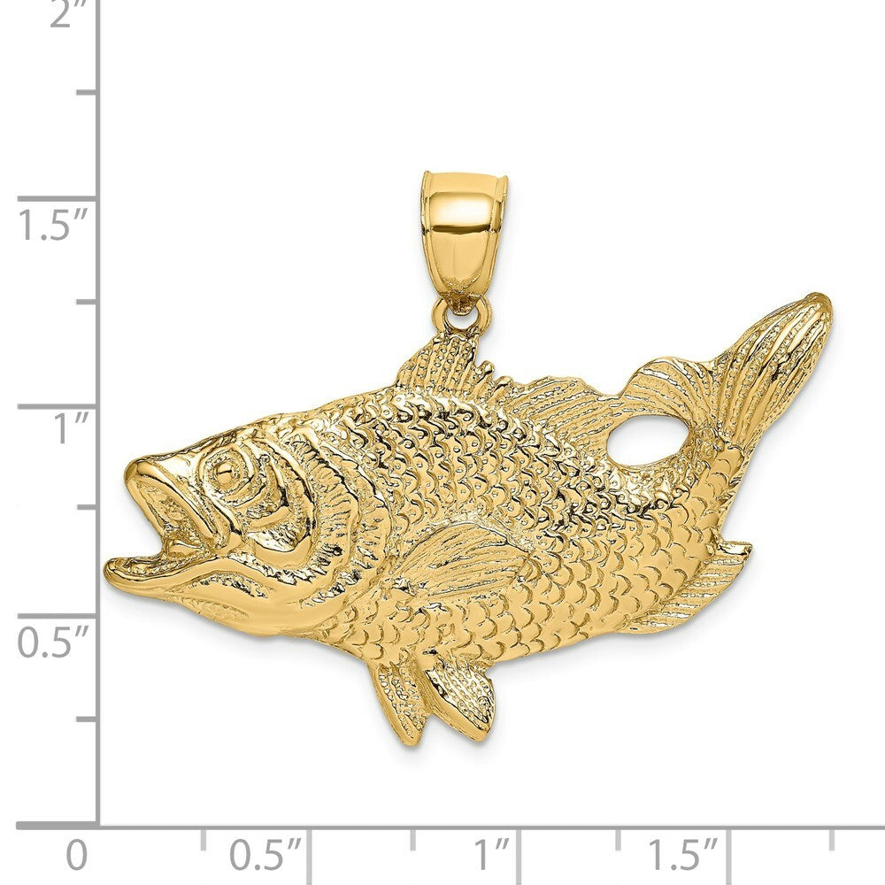 14K Yellow Gold Open Mouth Bass Fish Charm Pendant