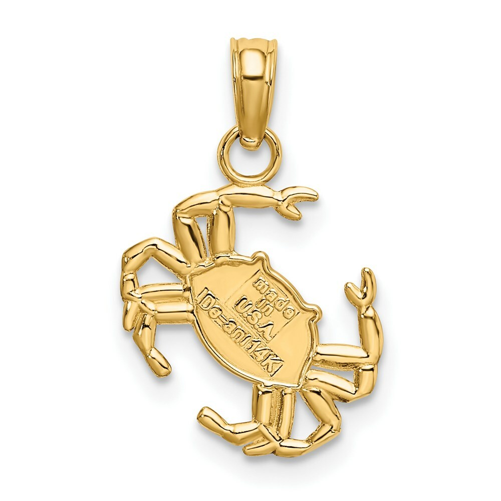 14K Yellow Gold 2-D Textured Crab Charm Pendant