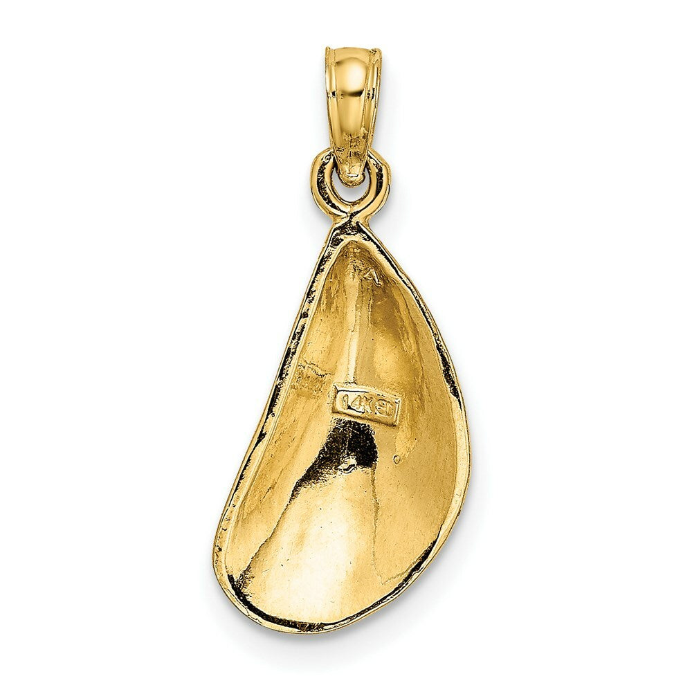 14K Yellow Gold 2-D Polished MUSSEL SHELL Charm Pendant