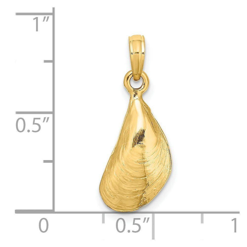 14K Yellow Gold 3-D Polished Mussel Shell Charm Pendant